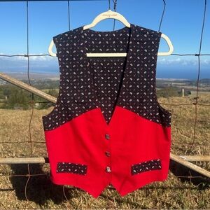 Western Retro Rodeo Paisley Red Black Button up vest Handmade